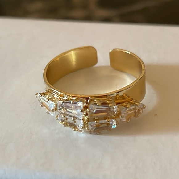 Cubic Zirconia Cluster Stacked Gold Adjustable Ring - Picture 6 of 14